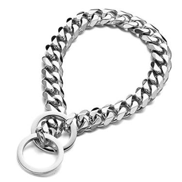 Imagem de Coleira de corrente para cachorro Loveshine de prata altamente polida com elos cubanos e corrente para cachorro coleira de metal em aço inoxidável coleiras resistentes para cães de médio porte (15 mm, 20")