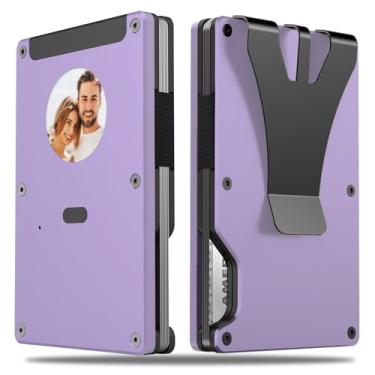 Imagem de Carteira masculina com tela E-Ink – Carteiras com bloqueio RFID podem personalizar foto/texto/informações de contato, porta-cartão de crédito fino, presente para homens, Roxa, E-wallet
