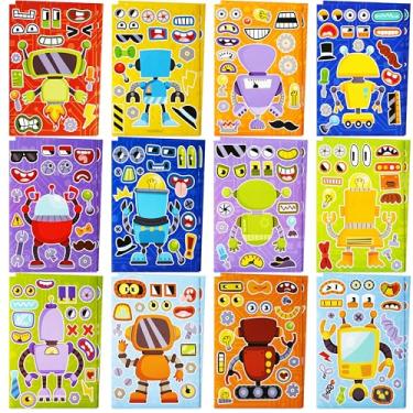Imagem de JOYIN 24 folhas 22,88 cm x 15,24 cm Faça um rosto adesivos para crianças, faça seus próprios adesivos de robô, lembrancinhas de festa, artesanato infantil, sacolas de brindes, atividades de sala de
