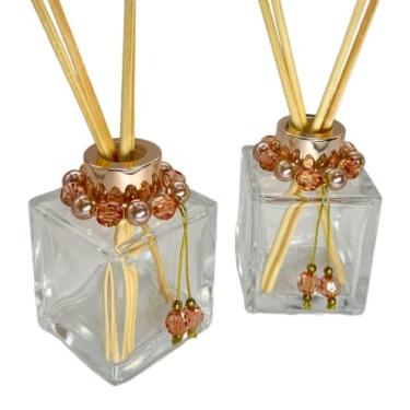 Imagem de Kit 10 Frascos de Vidro Cubo 100ml para Difusor de Ambiente com Tampas Luxo e Pingentes Decorativos(ROSE)