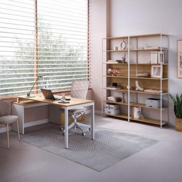 Imagem de Mesa de Escritório em L com 2 Estantes Concept 1 PT 3 GV Nogal e Branca