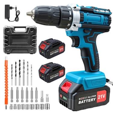 Imagem de Parafusadeira e Furadeira à Bateria 21V Conjunto, Parafusadeira Elétrica Portátil com 2 Baterias e Carregador, 2 Velocidades Variáveis, Kit de 29 Acessórios e Maleta, com Indicador LED