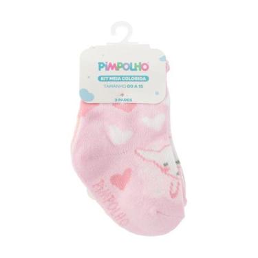 Imagem de Kit 3 Pares De Meia Colorida Infantil Bebê Feminino 00 A 15 Pimpolho