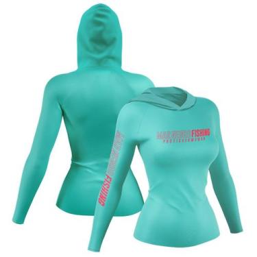 Imagem de Camiseta Mar Negro Feminina X-Protection Poliamida com Capuz Azul Bebe