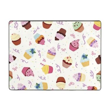 Imagem de ZERAOKE Delicious Cupcakes Tapete de área 48 x 63 polegadas, lavável na máquina com suporte antiderrapante, tapetes macios para sala de estar, quarto, entrada, quarto de crianças, decoração de casa