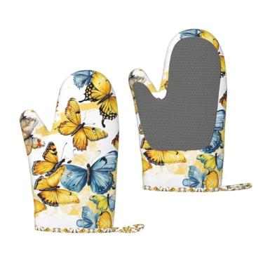Imagem de Borboletas coloridas desenhadas à mão - Luvas de forno de silicone resistentes ao calor impressas - Pegas antiderrapantes, churrasqueiras e uso na cozinha (pacote com 2)