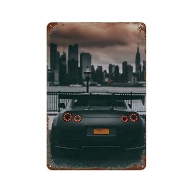 Imagem de Placa de metal para carro esportivo JDM pintura cartaz parede vintage arte decoração retrô para bar casa pub clube café escritório cafeteria decoração Jdm carro R35 traseira preto guerreiro legal 30 x