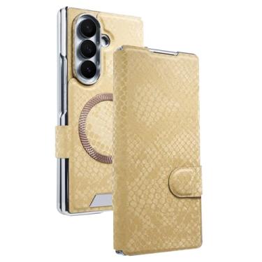 Imagem de LTLMYDAM Capa magnética para Samsung Galaxy Z Fold 7, capa protetora de tela flip de couro com tudo incluído, carteira à prova de choque, dourada, dobrável 7