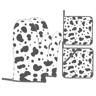 Imagem de Cow Stria - Conjunto de luvas de cozinha com suportes de tampa, luvas de forno resistentes ao calor para manusear panelas quentes, grelhar, churrascos, kit de 4 peças.