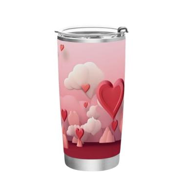 Imagem de Wassud Copo de balão em forma de coração de 590 ml com tampa e canudo, copo isolado a vácuo de parede dupla de aço inoxidável caneca de café de viagem para bebidas frias e quentes