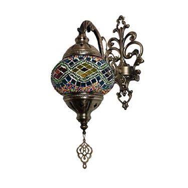 Imagem de Luminária de parede retrô turca, aplique de parede marroquino em mosaico, luminária de parede boêmia artesanal em vidro para cabeceira, ideal para sala de estar, quarto, corredor, varanda, c
