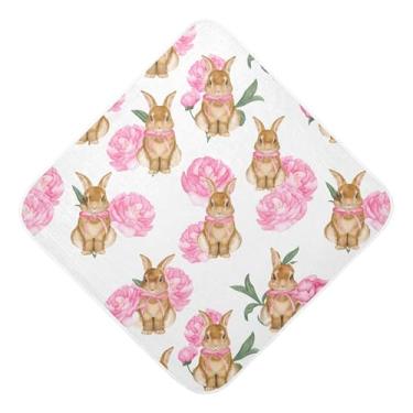 Imagem de Burbuja Toalha de banho para bebê com flor de coelho - Toalha com capuz de musselina macia e absorvente para recém-nascidos, 89 x 89 cm