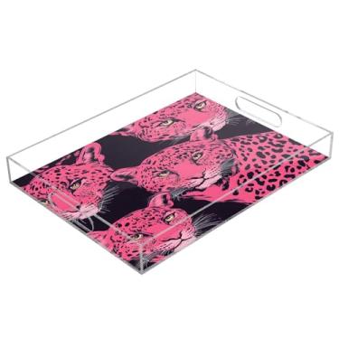 Imagem de STAYTOP Linda bandeja de servir de acrílico leopardo 15,7 × 11,20 cm, bandejas decorativas à prova de derramamento, organizador de bancada para café da manhã, chá, comida, maquiagem