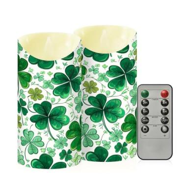 Imagem de Wassud Pacote com 2 velas sem chama de trevo de quatro folhas com controle remoto, velas realistas cintilantes com temporizador, velas decorativas para Natal, casamento, festa, decoração de casa média