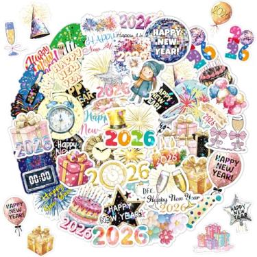 Imagem de WorldBazaar 100 PCS Happy New Year Stickers 2026 Holographic Vinyl Waterproof Holiday Party Stickers for Greeting Cards Gift Boxes Water Bottle New Year Party Decorations for Kids Teens Adults