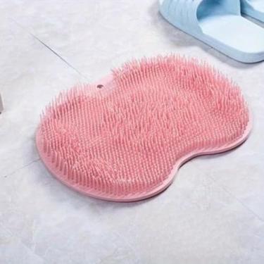 Imagem de Almofada esfoliante de silicone para os pés, almofada de massagem de banho não elétrica, dupla texturização, esfregão de chuveiro para pés e costas, design suspenso, acessório de banheiro