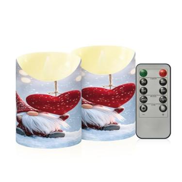 Imagem de Wassud Pacote com 2 gnomos fofos com velas sem chama de coração penduradas com controle remoto, velas realistas cintilantes com temporizador, velas decorativas para Natal, casamento, festa, decoração