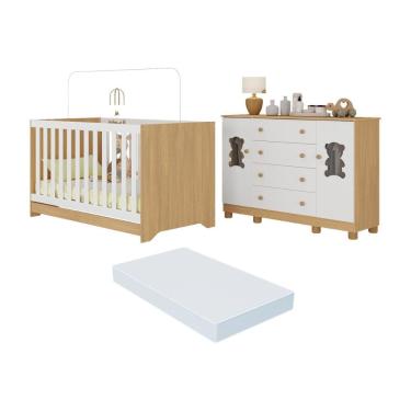 Imagem de Berço Americano 3 em 1 com Colchão Incluso e Cômoda 2 Portas 4 Gavetas Fofura Multimóveis MP4736