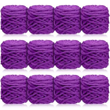 Imagem de Timgle 12 novelos de fio de chenille grosso para crochê, 500 metros volumoso roxo grosso fio de pelúcia de veludo macio para projetos de artesanato