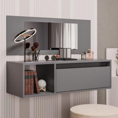 Imagem de Penteadeira Camarim Eva Suspensa Com Espelho 1 Porta - Ssx Multicoisas Grafite