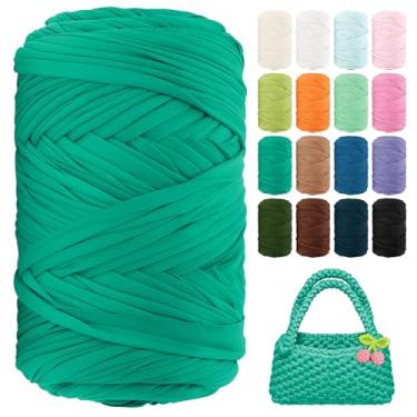 Imagem de Fio de camiseta 130 jardas de crochê para iniciantes 400 g de tecido elástico fios de camiseta grossa para crochê, sacos de tricô, cestas, tapetes, porta-copos, artesanato DIY, decoração de casa