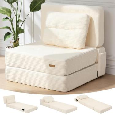 Imagem de COMAX Sofá cama Futon, 4 em 1 sofá-cama dobrável de chão Queen com apoios de braço em forma de L, bege