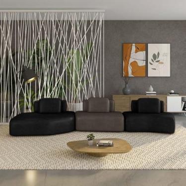 Imagem de Sofá Ilha Sala de Estar Dakota 3 Módulos 484cm Encostos Almofadas Soltas PU Preto/Marrom G33 - Gran Belo