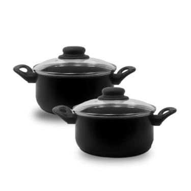 Imagem de Conjunto 2 Panelas Caçarola Antiaderente Teflon Pequena 16 e 18cm para Cozinha (Preto)