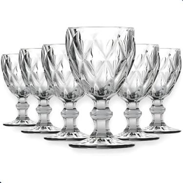 Imagem de Jogo de Taças de Vidro Diamante 340ml 6 Peças - Conjunto Elegante para Vinho, Água, Sucos e Coquetéis - Cristal Resistente para Casa e Festas