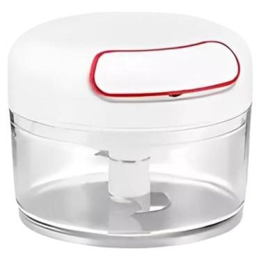 Imagem de Mini Processador de Alimentos Manual com Corda Pica Cebola Alho e Legumes Rápido e Prático (Branco e Vermelho)