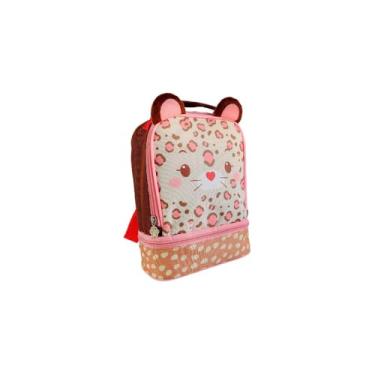 Imagem de Lancheira Térmica Infantil de Costas Escolar, Estampa Onça, Poliéster, 19x11x23cm, com Alça e Detalhe 3D