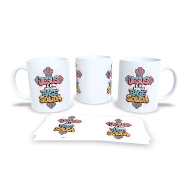 Imagem de Caneca Branca com Frase Religiosa A Fé Meu é GPS, Cruz e Design Colorido, Cerâmica (19450)