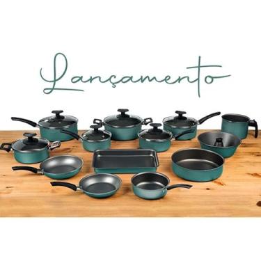 Imagem de Conjunto de Panelas Antiaderentes Teflon com Tampas de Vidro – Jogo 13 Peças Completo(Verde)