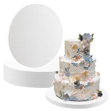 Imagem de Pacote com 5 tábuas de bolo de 35,5 cm, tambor de bolo, branco, 1,27 cm de espessura, base de bolo de papelão ondulado para bolos multicamadas, suprimentos de decoração de bolos resistentes
