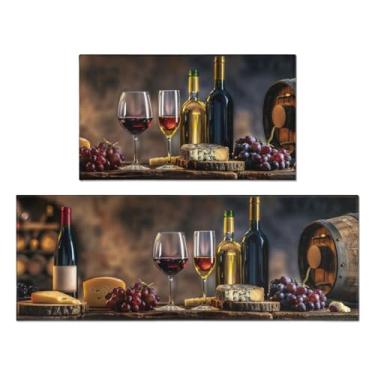 Imagem de QXWREL Conjunto de 2 peças de tapetes de cozinha para casa de fazenda, antiderrapante, lavável, tapete absorvente de vinho e tapete de corredor para decoração de corredor interno 43,2 cm x 76,2 cm +