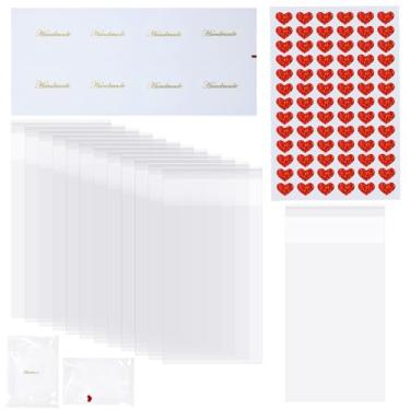 Imagem de ONLYKXY 100 unidades de saco autovedante de plástico transparente com adesivos decorativos para embalagem de panificação, bolsas de manga macia envelope resselável para joias, lanches, fotos