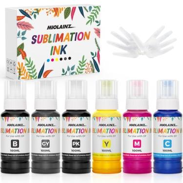 Imagem de MIOLAINZ Tinta de sublimação para impressoras supertanques de grande formato ET-8500 ET-8550 ET-8550 transferência de calor em copos de camiseta (6 x 100 ml, BK PB C M Y GY) 600 ml