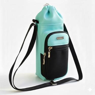 Imagem de Bolsa Térmica (TIFFANY COM PRETO) GALANTE para Garrafa de 1 LITRO em Couro Sintético - Coleção Cores VERÃO 2026