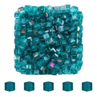 Imagem de Mandala Crafts Contas de cristal de cubo azul-petróleo de 4 mm – 500 contas de vidro facetadas para fabricação de joias, suprimentos de contas, artesanato DIY, pulseiras, colares, brincos e contas