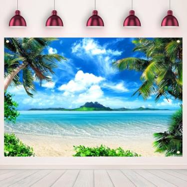 Imagem de Pano de fundo para fotos de praia tropical de verão de 1,8 m de coqueiro, ilha de palmeira, tema de férias à beira-mar, tema de fotografia, fundo para recém-nascido, chá de bebê, celebração, festa