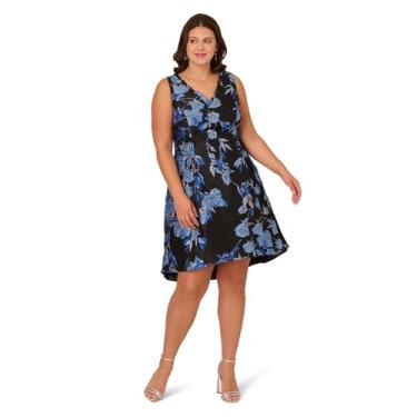 Imagem de Adrianna Papell Vestido Jacquard MIDI Decote em V Azul/Preto Multi, Hannah, 58