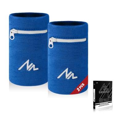 Imagem de NEWZILL Pulseira carteira de pulso com zíper – faixas de suor de algodão para homens e mulheres, ideal para esportes, corrida, caminhada, basquete, futebol, tênis, caminhadas, treino, azul, longo, 2