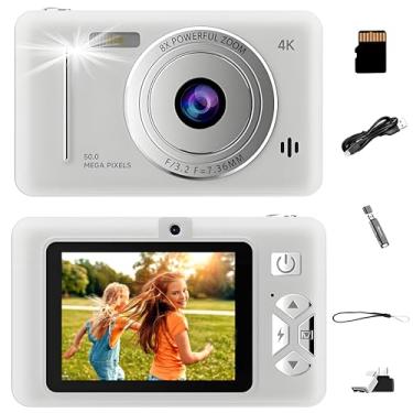 Imagem de Câmera digital 1080P FHD 44MP com zoom digital de 16x, estabilizador de imagem, função para jogos e cartão de 32GB para adolescentes, idosos e iniciantes. (branco)