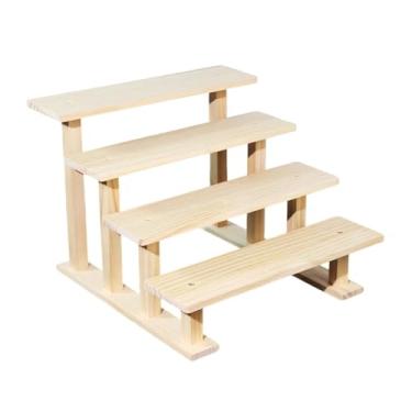 Imagem de Ｂｅｓｇａ Expositor de madeira em vários níveis para perfumes, estilo rústico, com suporte decorativo para miniaturas de maquiagem e outros objetos, 4 Níveis 30cm