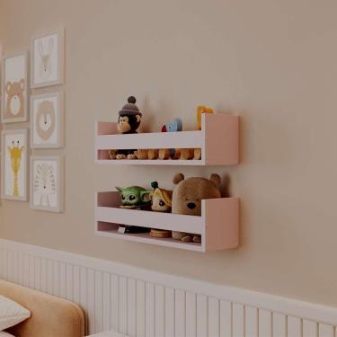 Imagem de Kit 2 Prateleiras Porta Brinquedos Rosa 70 X 12cm Suporte Invisivel