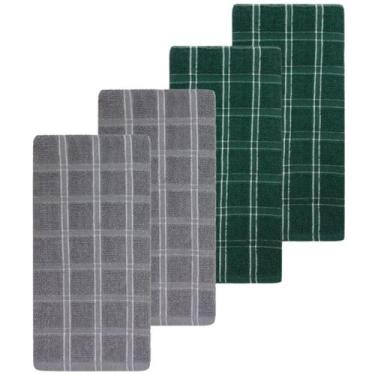 Imagem de Kit 4 Panos De Prato Camesa Chess 45 x 65 cm, Verde-Cinza