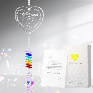 Imagem de Hoemwarm Presente de aniversário para melhor amiga, presente de cristal, apanhador de sol para mulheres, exclusivo BFF Soul Sisters pendurado, cristal, coração, apanhador de sol, enfeite para