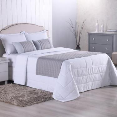 Imagem de Kit 5 Peças Peseira de Cama Queen com Almofadas Cheias Copacabana Micropercal 300 Fios (Cinza)
