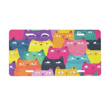 Imagem de Placa de licença de gato colorida fofa para frente do carro placas de carro alumínio metal adequado para caminhão, placa de porta de carro, bar, café, acessórios automotivos para homens e mulheres 15