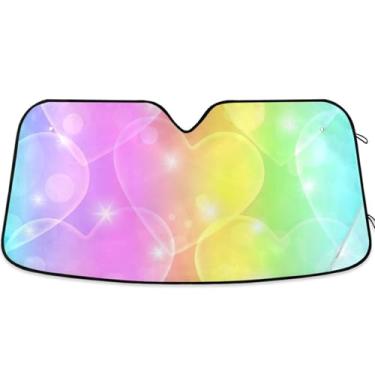 Imagem de Guarda-sol romântico arco-íris brilhante luminoso para para-brisa de carro bonito universal retrátil automotivo para-brisa guarda-sol animal floral M, 139,7 cm x 70,1 cm